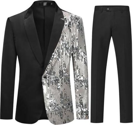 Veste De Costume Homme à Paillettes 3D - Imprimé, Revers De Poche, Style Baptême/Soirée - Taille Unique