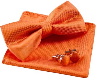 Alizeal Mens Party Bow Tie, Hanky and Cufflinks Set, Orange