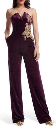 Dress The Population Beck Sequin Strapless Velvet Jumpsuit in Deep Plum at Nordstrom, Size Xx-Small