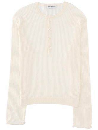 Our Legacy Neutrals Fine Henley Ribbed Wavy T-Shirt