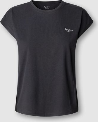 Pepe Jeans London T-Shirt PEPE JEANS BLOOM, Damen, Gr. XS, schwarz, Single Jersey, Obermaterial: 100% Baumwolle, bedruckt, unifarben, slim fit h&uuml;ftlang, Rundhals, abges