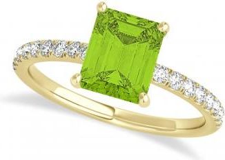Allurez Emerald Peridot & Diamond Single Row Hidden Halo Engagement Ring 14k Yellow Gold (1.31ct)