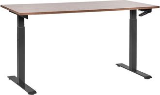 Beliani Beliani - Escritorio De Altura Regulable Manualmente Oficina Moderna Patas Cuadradas 160 X 72 Cm Tablero Madera Oscura Soporte De Acero Negro Destines