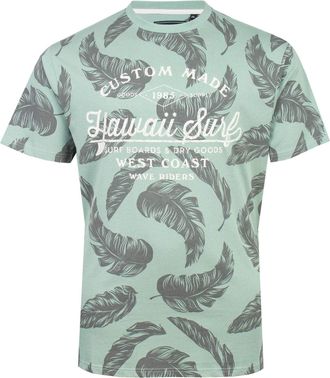 KAM T Shirt Hawaii Surf Leaf Print Cotton Crew Neck Casual Top Mens 2XL-8XL 5773 (UK, Alpha, 4XL, Plus, Regular, Sage)