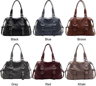 Generic Pufei PU Leather Shoulder Bag Retro Handbag Large Crossbody Bag for Women (Blue)