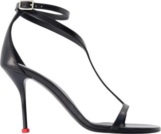 Alexander McQueen Harness Enkellaars Sandaal - Dames - Sandalen met hakken - Zwart - 40 EU - Leer - Schoenen