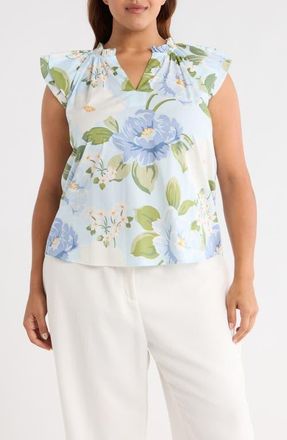 Sugarlips Sloane Floral Ruffle Top in Light Blue/multi at Nordstrom, Size 2X