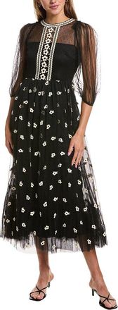 Red Valentino Red Valentino Embroidered Flower Tulle Midi Dress
