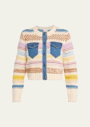 Cinq &agrave; Sept Suki Denim & Wool Combo Cardigan