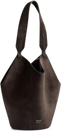Khaite Mini Lotus Suede Top Handle Bag in Dark Brown 950 at Nordstrom