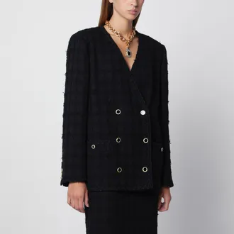 Alessandra Rich Giacca doppiopetto nera in tweed boucl&eacute;