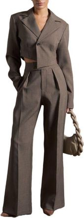 Mani&egrave;re De Voir Dina Asymmetric Tailored Cropped Blazer in Dark Taupe at Nordstrom, Size 12