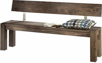 Massivmoebel24 nature grey 701 Panca con schienale in legno di sheesham - oliato / grigio 160x35x76