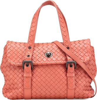 Bottega Veneta Pre-owned Womens Woven Leather Satchel - Coral - One Size