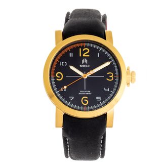 Shield Berge Leather-Band Mens Diver Watch - Gold Stainless Steel - One Size