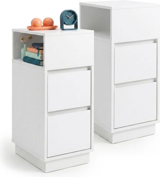 Relaxdays Mesita De Noche Relaxdays, Set De 2, 2 Cajones, 1 Estante Abierto, (al X An X Fon) 64 X 30 X 24 Cm, Dormitorio, Blanco