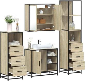 vidaXL Vidaxl - Juego De Muebles De Ba&ntilde;o 4 Pzas Contrachapada Roble Sonoma