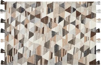 Beliani Alfombra Kilim De Lana Beige Marr&oacute;n Negro 160 X 230 Cm A Mano Patchwork Borlas Argavand