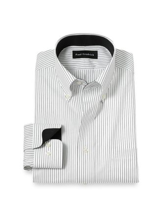 Paul Fredrick Slim Fit Non-iron Cotton Stripe Dress Shirt With Contrast Trim