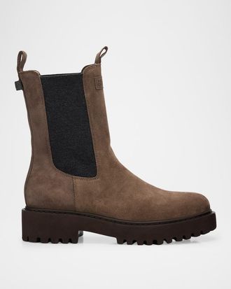 Brunello Cucinelli Monili Pull-Tab Suede Chelsea Boots