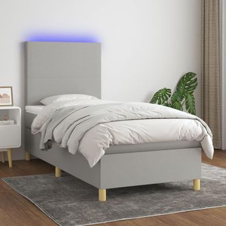vidaXL Vidaxl - Cama Box Spring Colch&oacute;n Y Luces Led Tela Gris Claro 90x190 Cm
