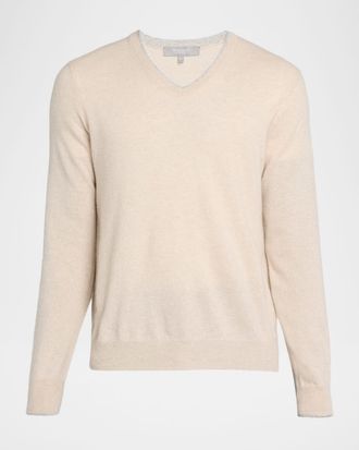 Sofiacashmere Mens Tipped Cashmere Knit V-Neck Sweater