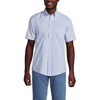 Lands End Short Sleeve Essential Lightweight Poplin in Light Sea Blue Gingham at Nordstrom, Size Xx-Large