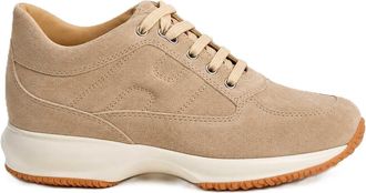 Hogan Beige Suede Tonal Laced Platform Sneakers