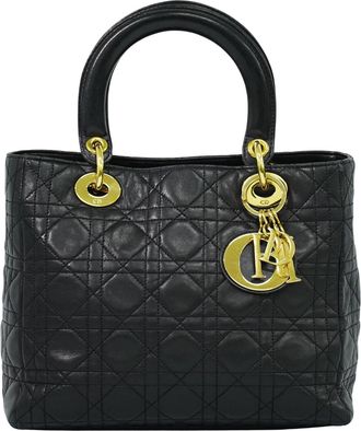 Dior Lady Cannage Matelass&eacute; Black Leather Bag (Pre-Owned)