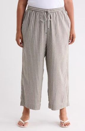 Max Studio Drawstring Waist Crop Wide Leg Pants in Olive Carrier Stripe at Nordstrom Rack, Size 2X