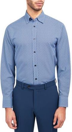W.R.K Regular Fit Mosaic Geo Print Stretch Performance Dress Shirt in Navy at Nordstrom Rack, Size 15.5