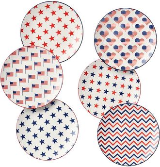 Certified International Patriotic Pad Print Set Of 6 Salad Plates