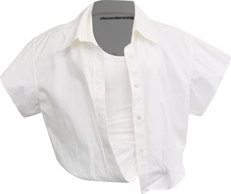 Alexander Wang Cropped Layered And Ribbed Jersey Blouse In White Cotton