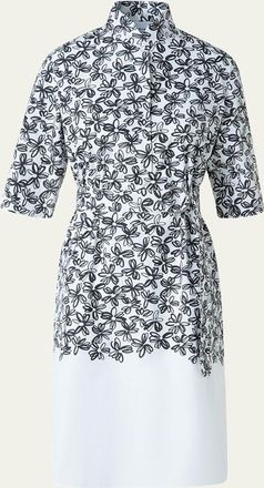 Akris Daisy-Print Cotton Poplin Belted Shirtdress