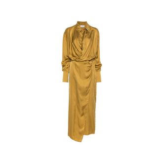 Andamane Abito lungo a portafoglio con scollo a V drappeggiato - - Dresses - Donna - Giallo - S
