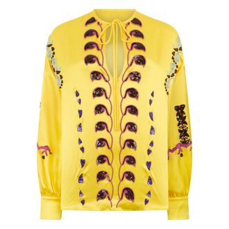 Valentino Garavani Overhemden, Dames, Geel, L, Pailletten, Gele Zijden Blouse met Pailletten