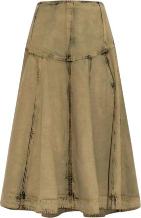 Ferragamo Womens Peplum Waist Denim Midi Skirt In Beige/khaki