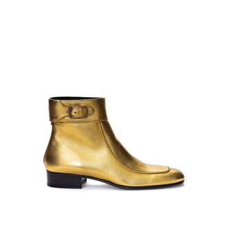 Saint Laurent Gold Leather Ankle Womens Boots