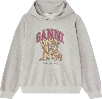 Ganni Grey Tiger Hoodie - Dames - Hoodies - Grijs - S - Katoen - Hoodies & sweatvesten
