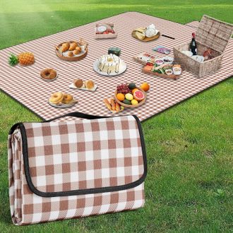 No Brand Manta De Picnic Grande Y C&oacute;moda, De 200 X 200 Cm, Con Asa, Base Impermeable, Lavable A M&aacute;quina, Suave, Port&aacute;til Y Plegable, Ideal Para Excursiones
