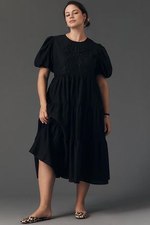 English Factory Short-Sleeve Sheer Midi Shirt Dress