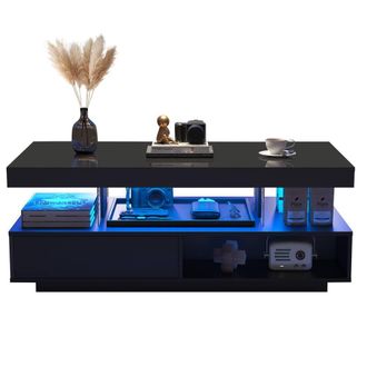 Matteo Black High Gloss LED Coffee Table - Smart App Control & Storage