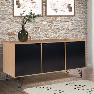 IDMarket Idmarket - Noemi Aparador Bajo Vintage De 3 Puertas Con Pata De Pasador De Madera 113 Cm