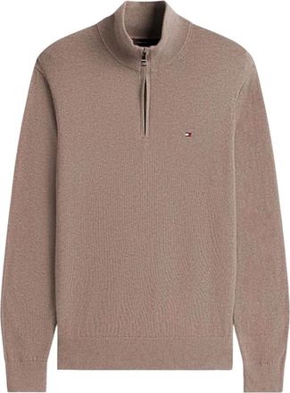 Tommy Hilfiger Cotton Cashmere Quarter-Zip Sweater - Heren - V-hals truien - Beige - 2XL - Katoen - Truien & Vesten