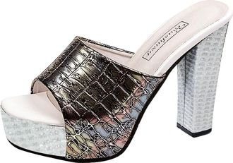 Generic Chunky Heel Sandals For Women Fashion Platform Sandals Snake Print Leather Sandal Comfort Fit Slip On Sandal Casual Waterproof Shoes Breathable Open T
