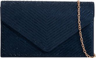 Girly HandBags Womens Diamante Evening Clutch Bag Suede Look Sparkly Medium Navy