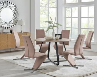 Furniturebox Santorini Brown Wood Effect Dining Table & 6 Willow Chairs in Beige