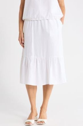 DKNY Linen Blend Midi Skirt in White at Nordstrom Rack, Size X-Large