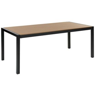 Beliani Mesa De Comedor De Metal Negro Madera Clara 180 X 90 Cm 6 Personas Vernio