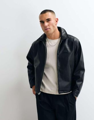 Obey giacca da lavoro in pelle sintetica nera-Nero